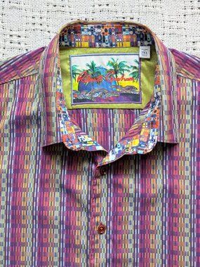 Robert Graham Men's 2XL Multicolored Striped Short Sleeve Shirt Tailored Cotton